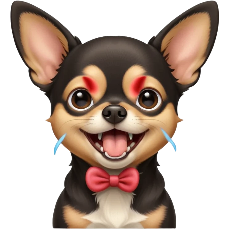 A high-resolution digital illustration of a cute black and tan chihuahua yawning. portrait in a clean, semi-realistic style emoji