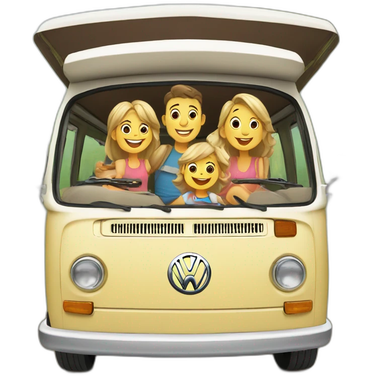 happy and smiling family in vw combi camper van emoji
