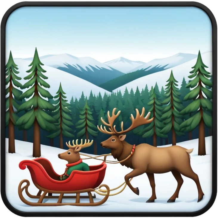 Slede getrokken door een eland in een noors dennenbos emoji