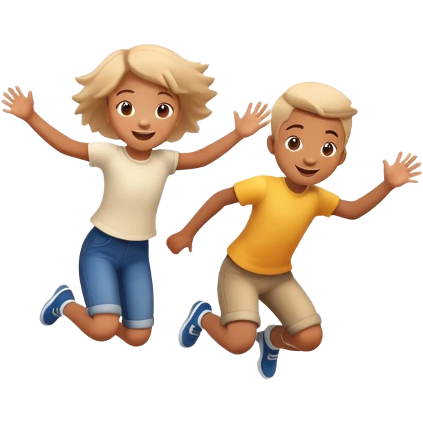 two children jumping together, happy and playful, motion blur emoji