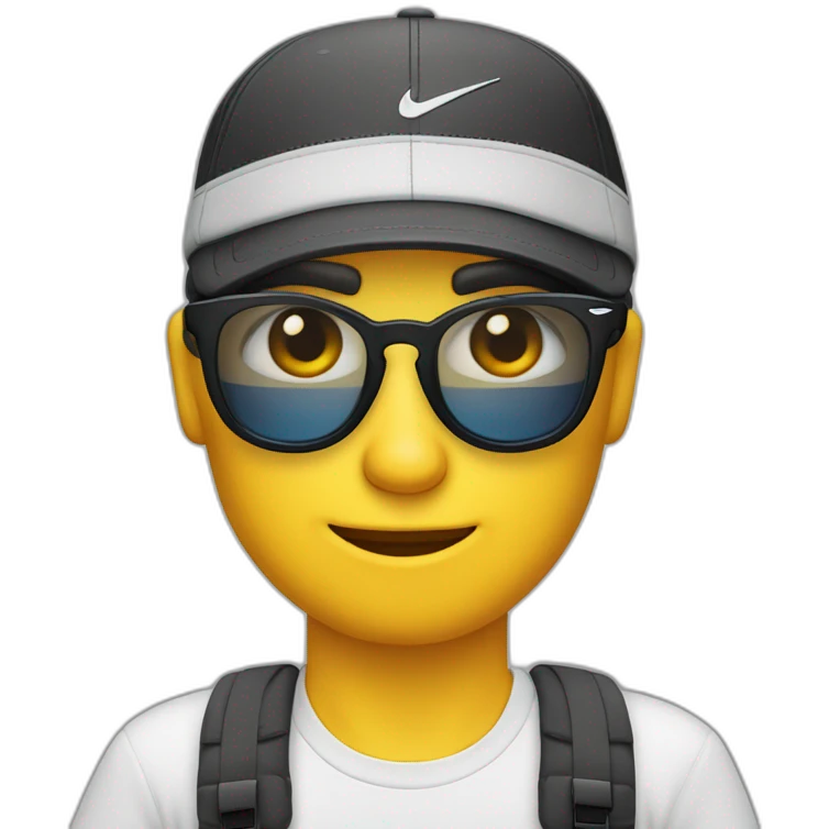 Ragazzo con occhiali da sole e berretto nike , con cooler dietro emoji