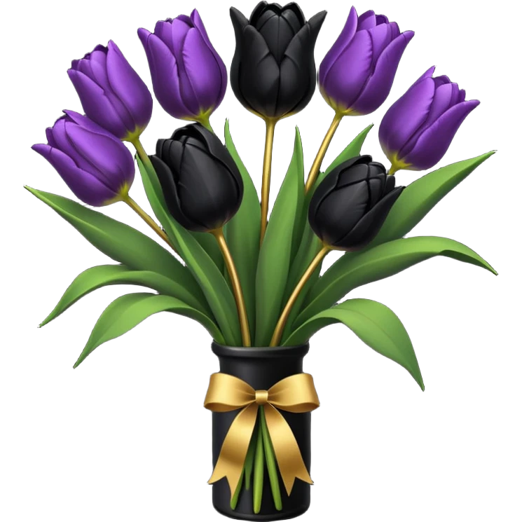 goth tulip bouquet, black tulips, gold tag emoji