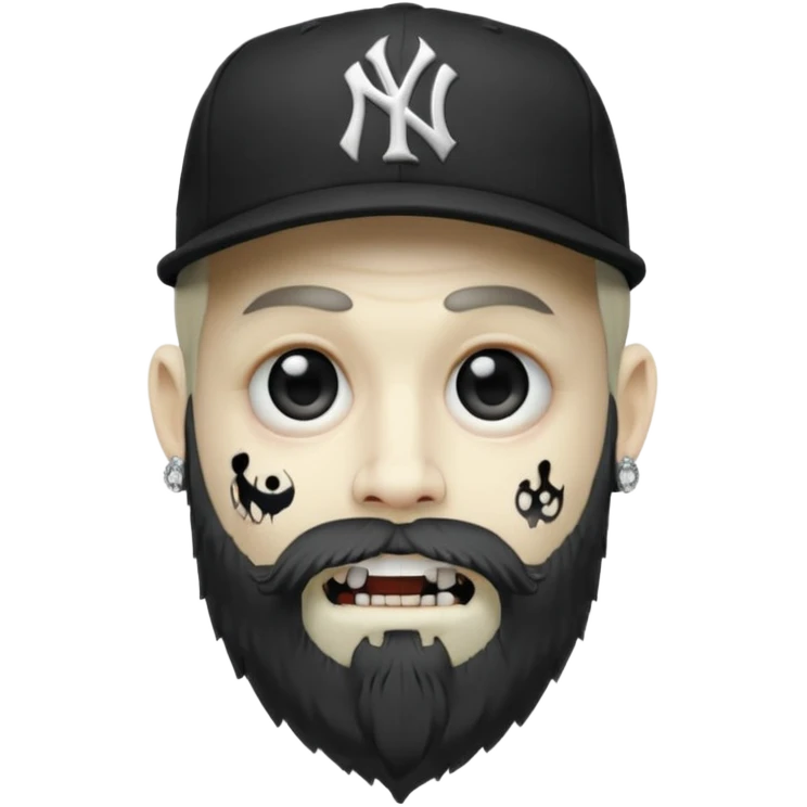 Hazme un zombie con barba en la barbilla el emoji que esté en blanco y negro osea la foto que tenga aretes pequeños una gorra volteada de los new York yankee y una cadena de diamantes que diga W sin barba emoji