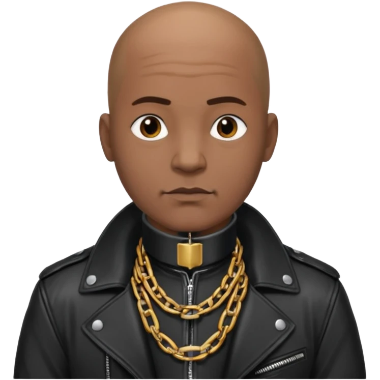 Bald dark leather clad guy wearing thick heavy chain collar emoji