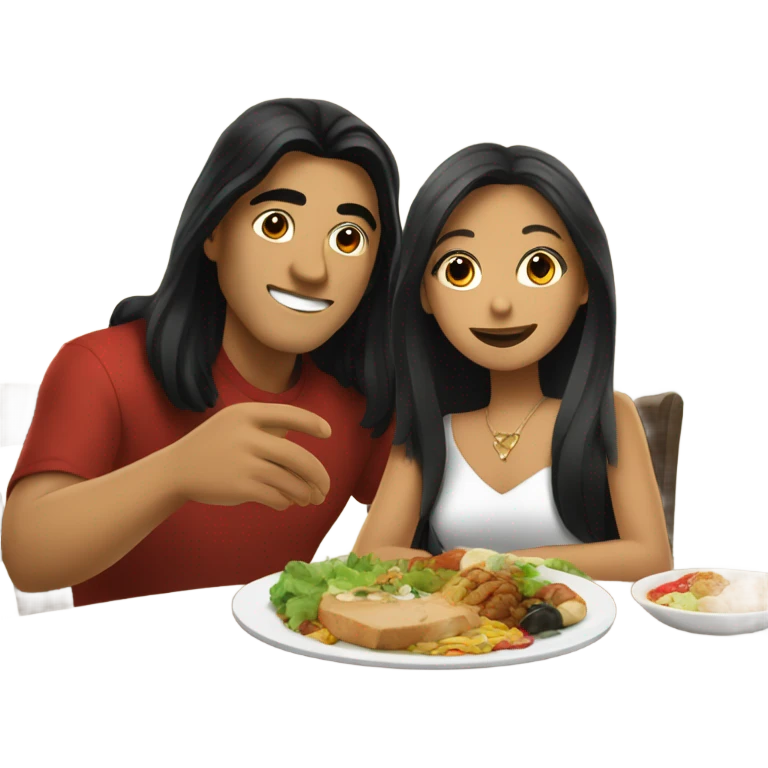 Guy with long black hair eating with Filipina girl emoji