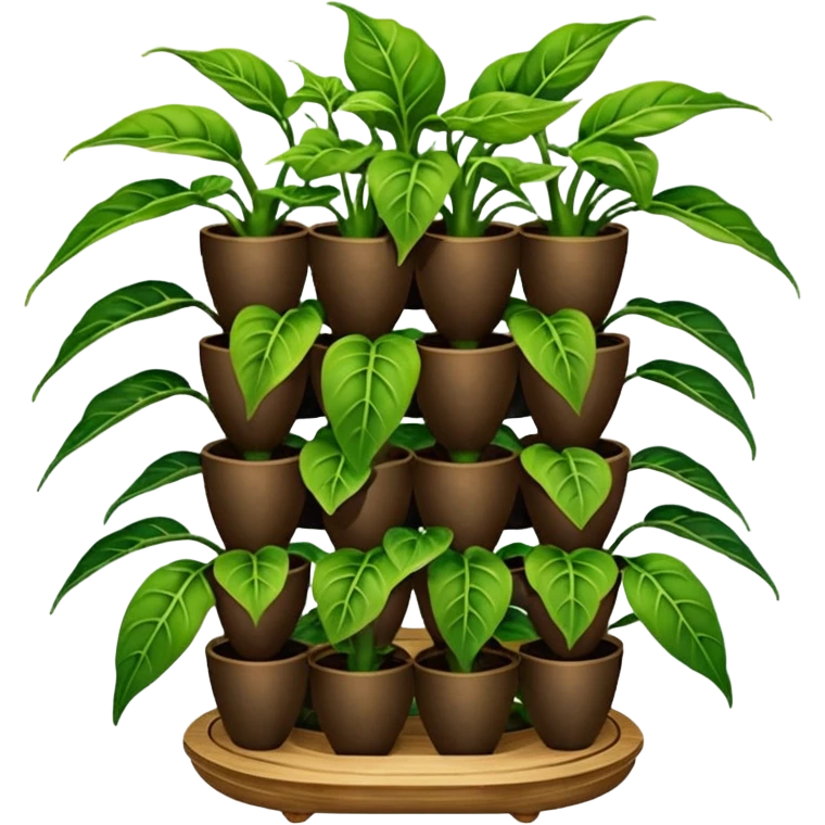 Very Large decorative alien-futuristic multi-tier multi-level photo-efficient plant rack, which holds pepper plants, constructed from plywood emoji