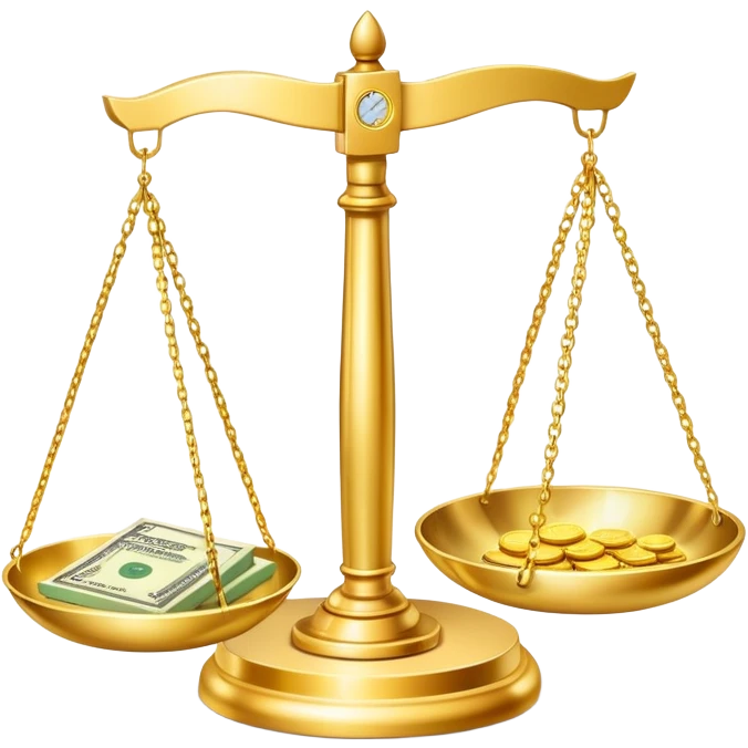 gold scale with dollars on one side and beauty products on the other emoji