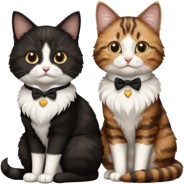 black and white tuxedo cat with brown tabby cat emoji
