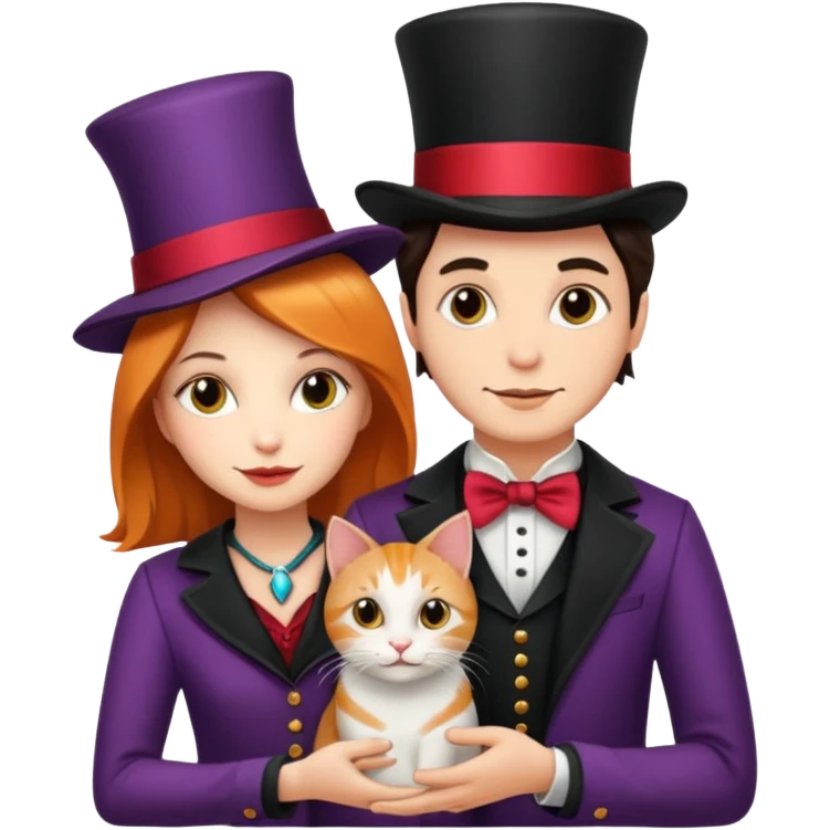 magician couple and their pet cat emoji