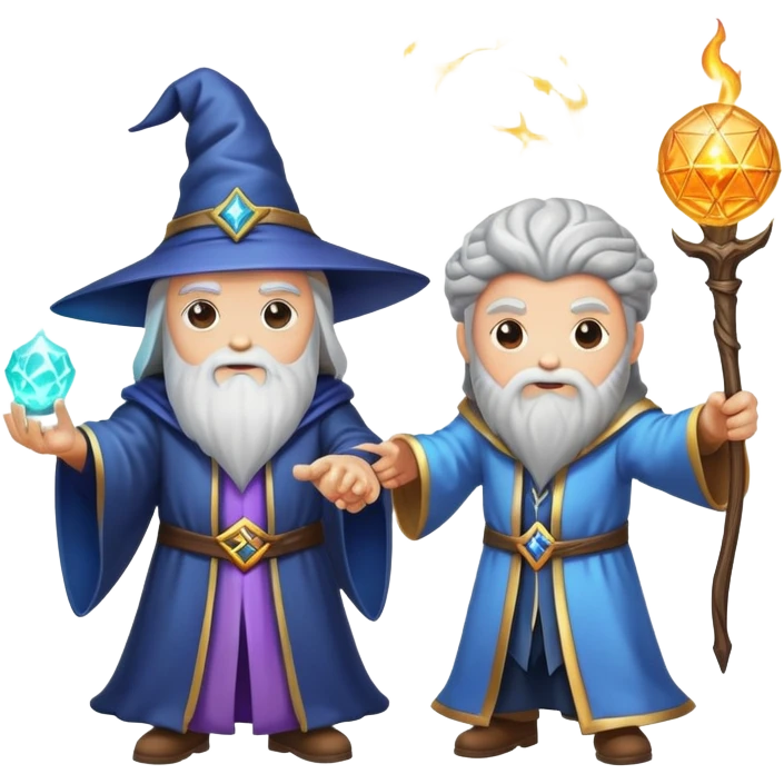 wizard and brain in a magical duel with glowing spell effects emoji