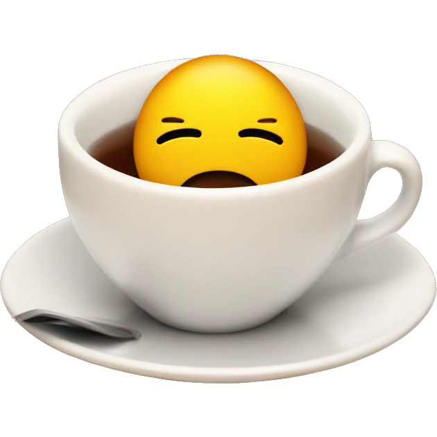 A stressed emoji siting in a cup of tea with lot of stress very tired emoji