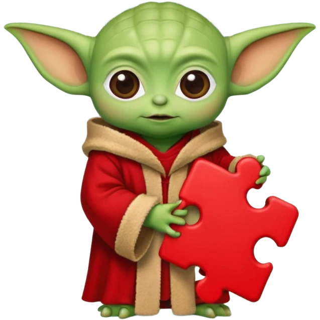 Baby Yoda sosteniendo una pieza de rompecabeza color rojo que diga Valores emoji