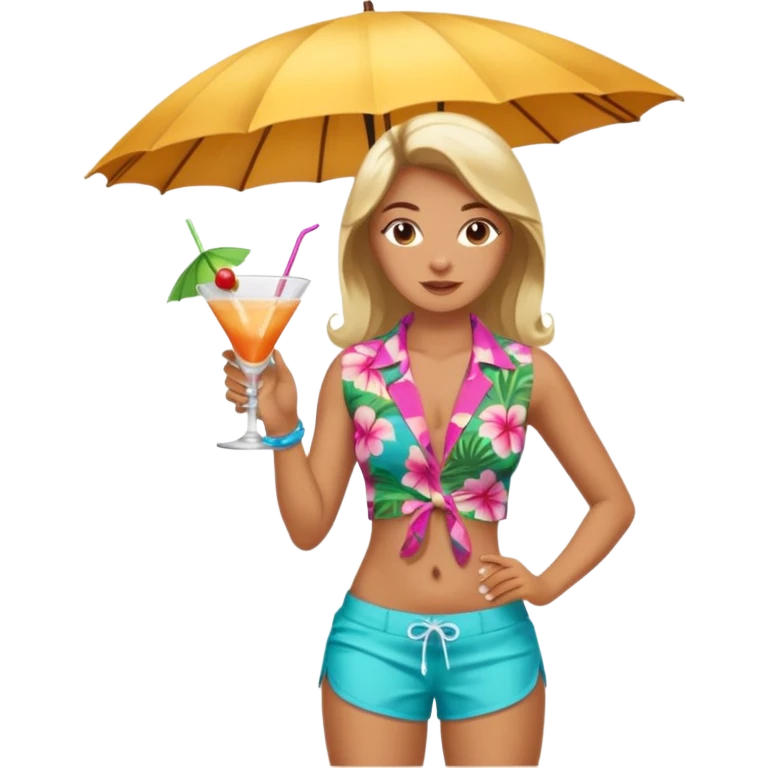 human female Unbuttoned Hawaiian shirt, swim trunks, shaking a cocktail shaker  emoji