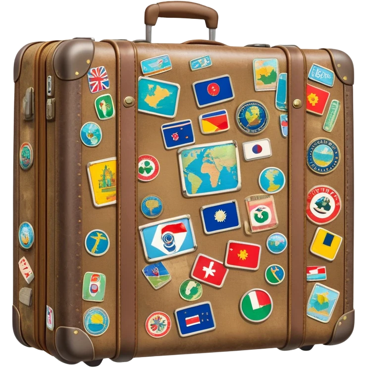 Suitcase with travel stickers from different countries emoji