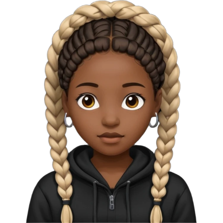 black girl with braids in a black hoodie emoji