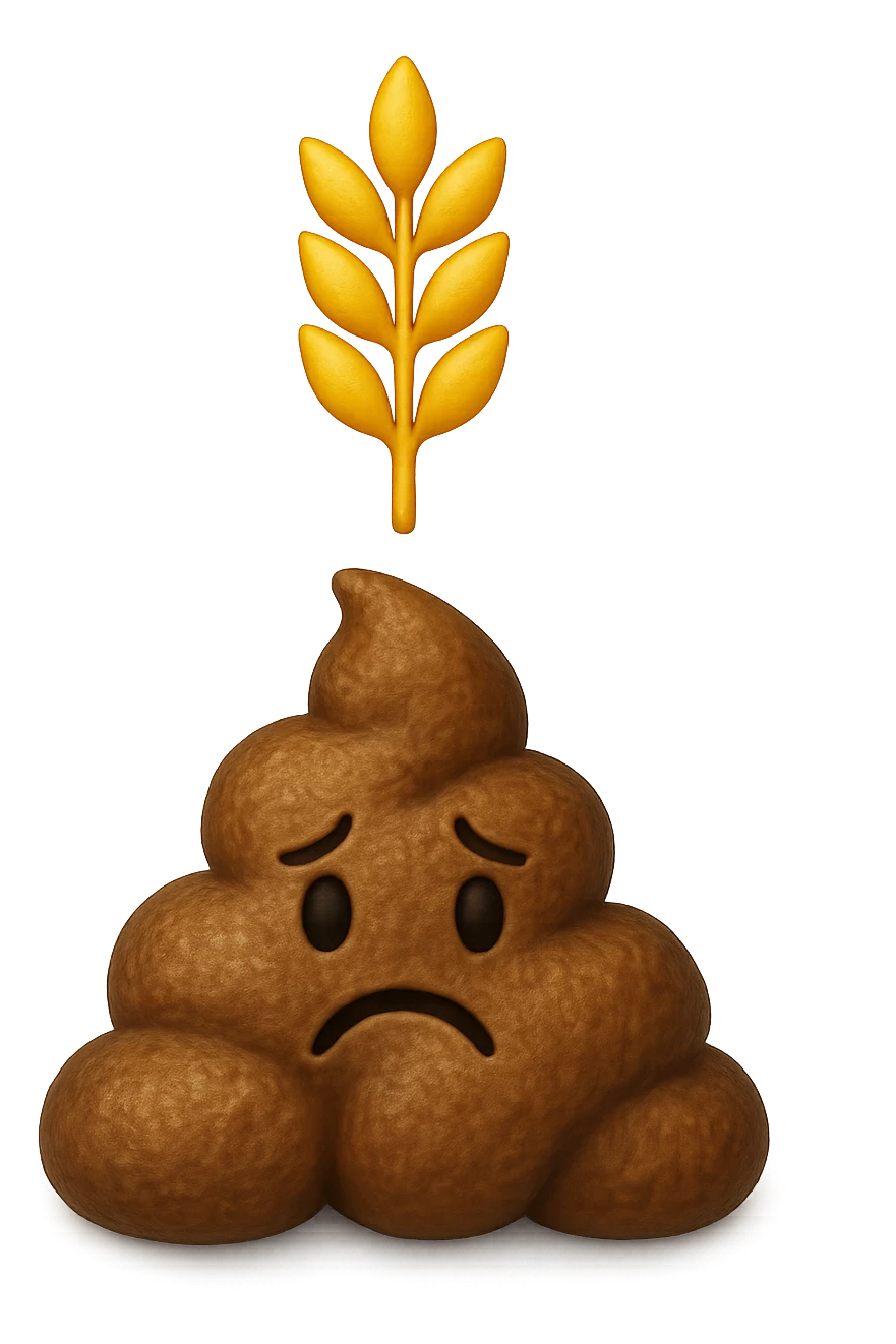 emoji stile iphone di una montagnetta di feci umane realistiche a palline tristi con sopra un simbolo del grano, iperrealistico 4k emoji