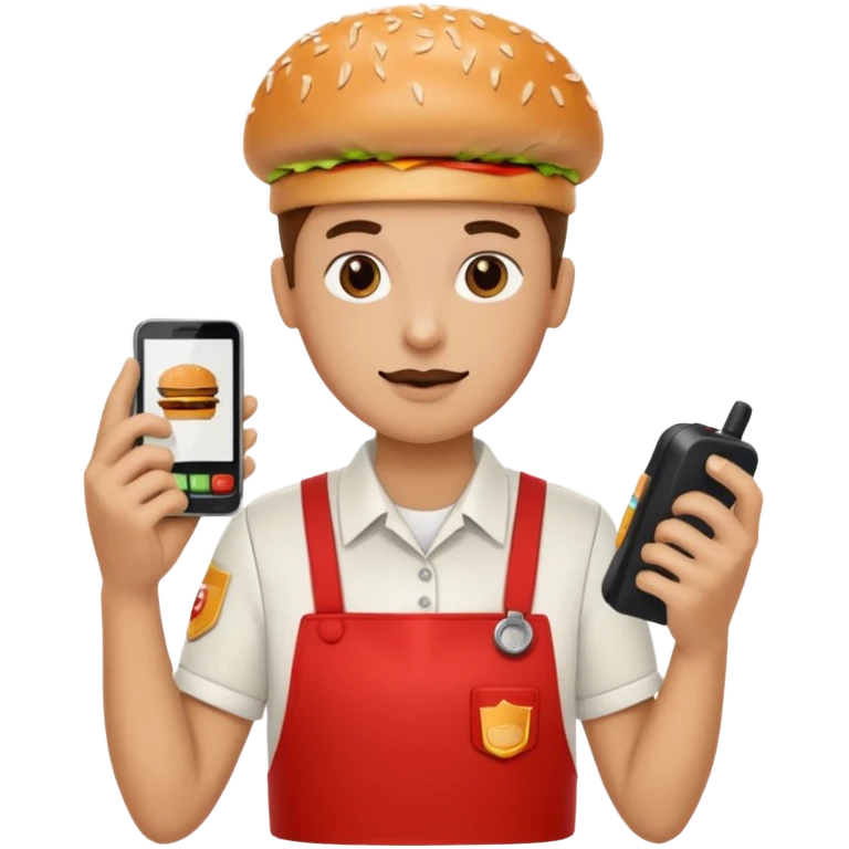 burger place employee with intercom  emoji