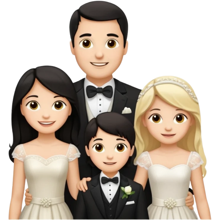Familia : Novio pelo oscuro, Novia pelo oscuro, hija mayor pelo mono , hija menor pelo oscuro. emoji