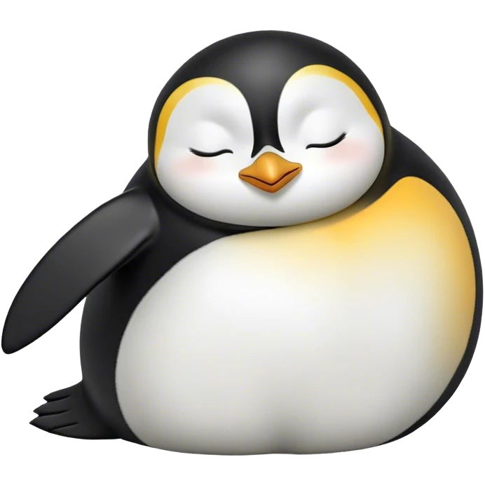 Meme-Worthy cute Sleeping Emperor Penguin Portrait Emoji, Head resting peacefully with a contented smile, showcasing luxuriously soft feathers and a serene, slumbering gaze, Simplified yet hilariously adorable features, highly detailed, glowing with a soft, drowsy polar light, high shine, relaxed and utterly lovable, stylized with an air of playful laziness, bright and heartwarming, soft glowing outline, capturing the essence of a comically sleepy emperor that feels destined to become the next viral sensation of adorable rest! emoji