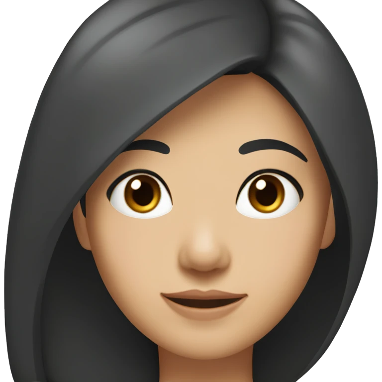 A head and shoulders shot of a 36 year old Asian woman, with straight black hair,   with brown eyes wearing a t-shirt. emoji