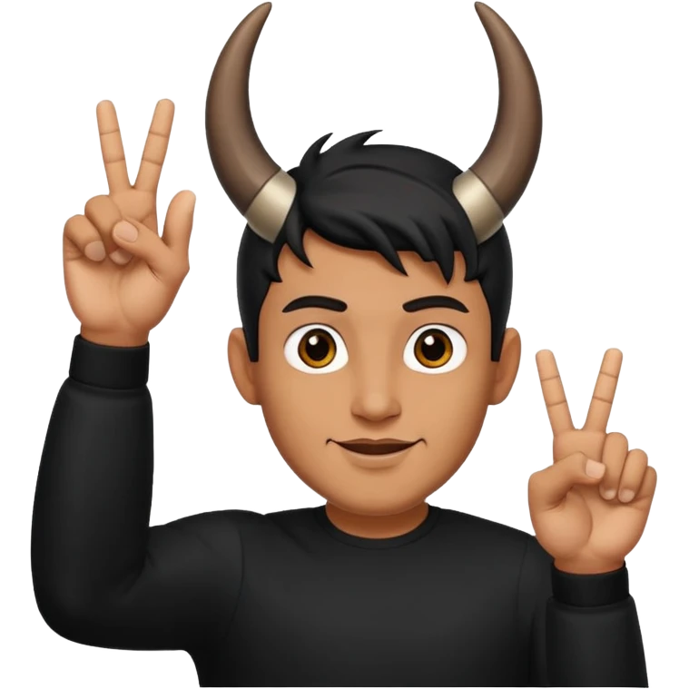 Un uomo vestito in nero che fa il gesto delle corna  emoji