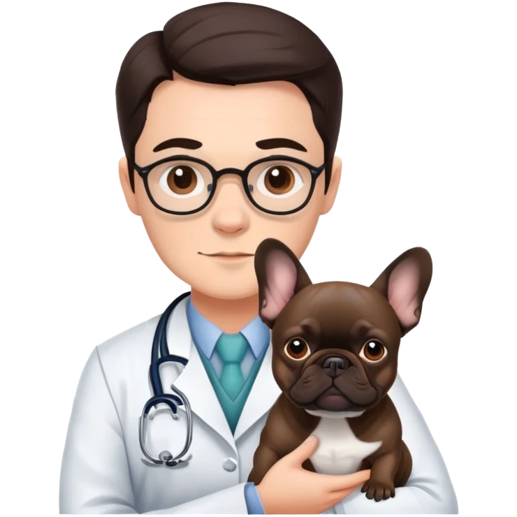 doctor with dark brown french bulldog emoji
