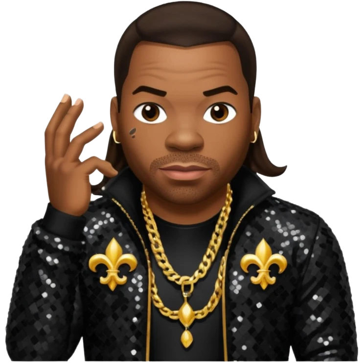 Busta Rhymes with dark brown hair, black sequin outfit emoji
