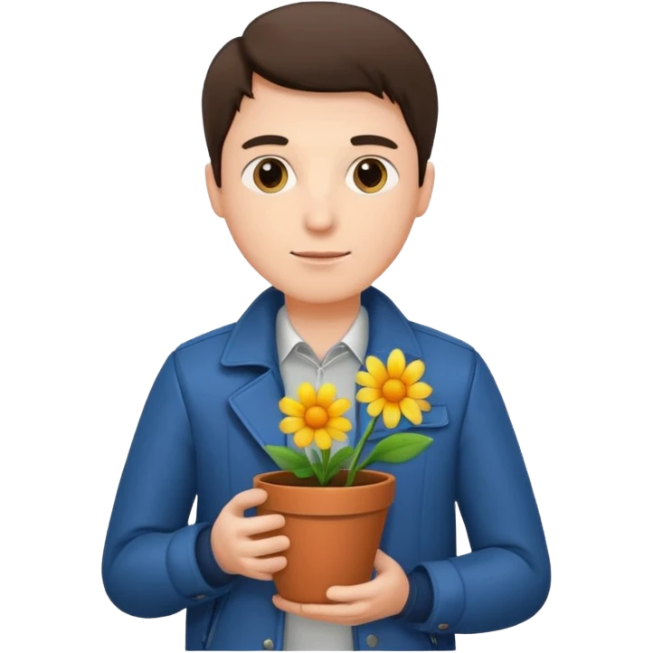 man holding a flower pot in jacket emoji