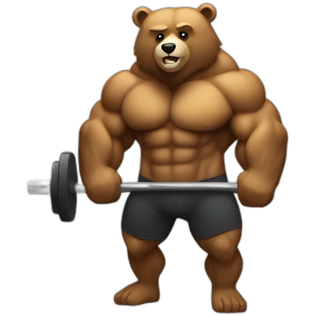 Very buff Bear weights lifting gym dumbell  emoji