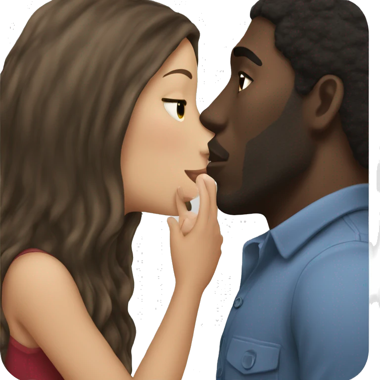 Brunette long hair kissing a black man  emoji