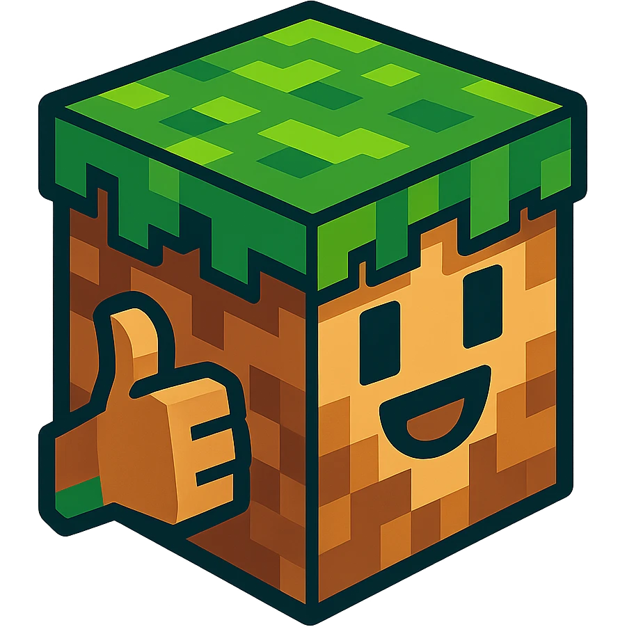 Minecraft support emoji, vibrant toon style, blocky, green and brown colors, inspired by Minecraft game emoji