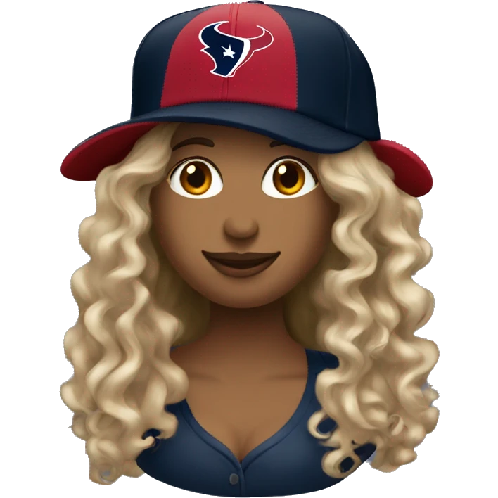 HOUSTON TEXANS baseball hat woman with long curly hair  emoji