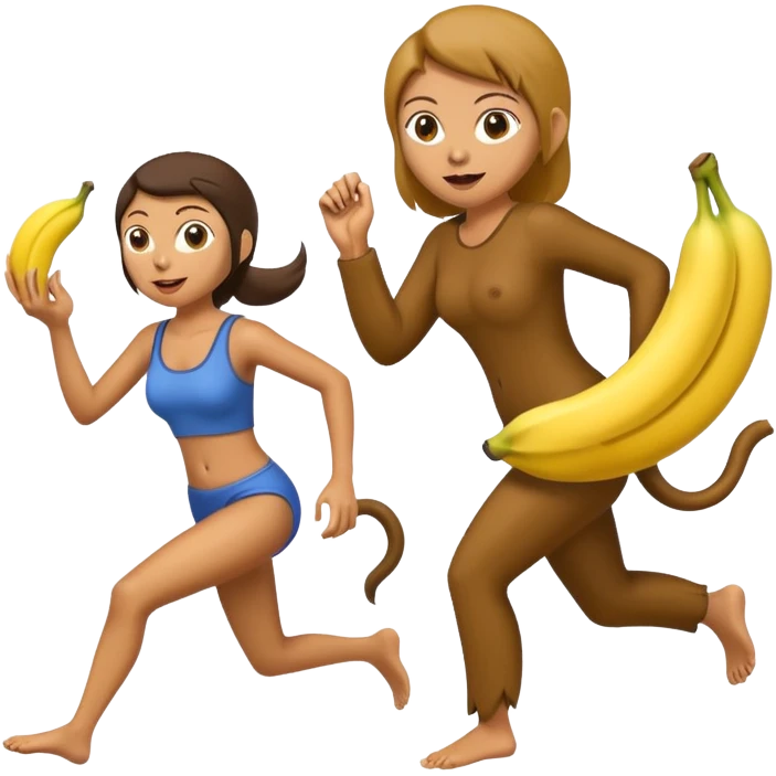 Monkey chasing a woman holding a banana  emoji