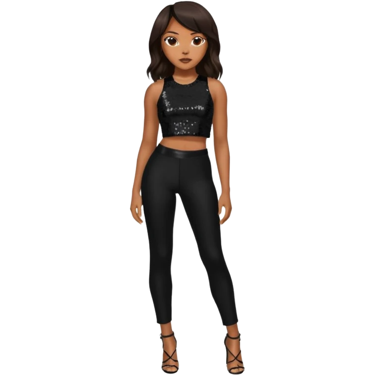 LeToya Luckett with long dark brown hair, black sequin crop top, black sequin pants emoji
