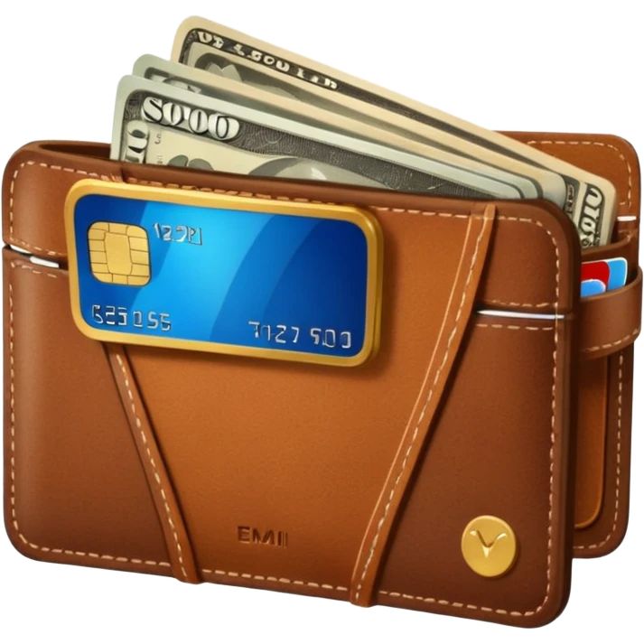 portefeuille marron avec billet et carte bancaire emoji