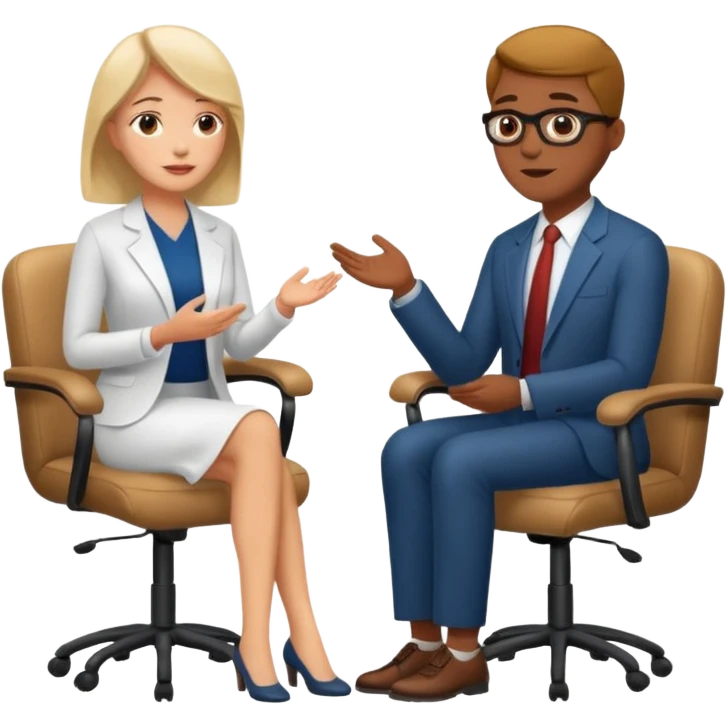 Psychologist and client sitting and talking emoji