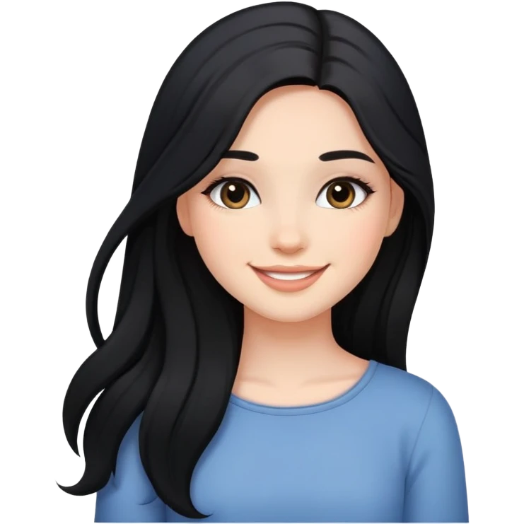 black long hair girl with soft makeup, smiling emoji