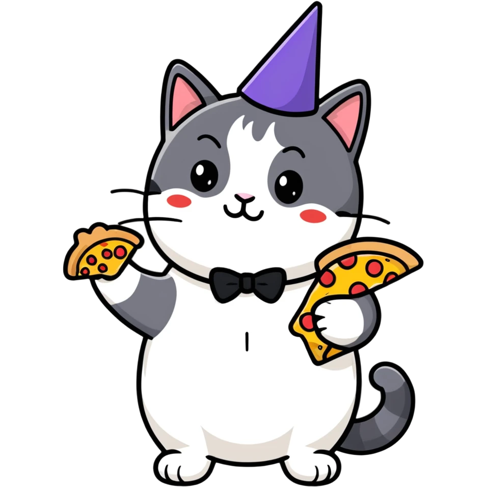 Tuxedo cat pizza party emoji