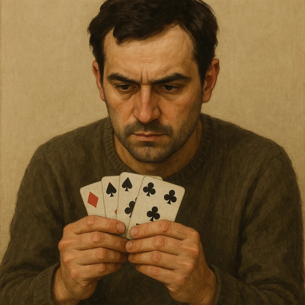 a durak card player, focused, holding cards close, simple background emoji