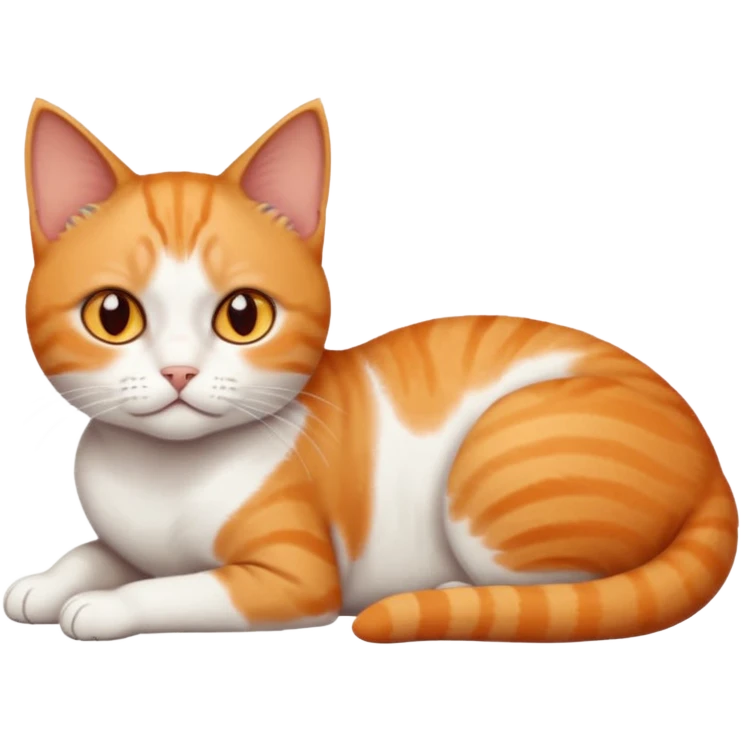 full body frowning tiny short hair ginger and white cat with orange eyes lying down emoji