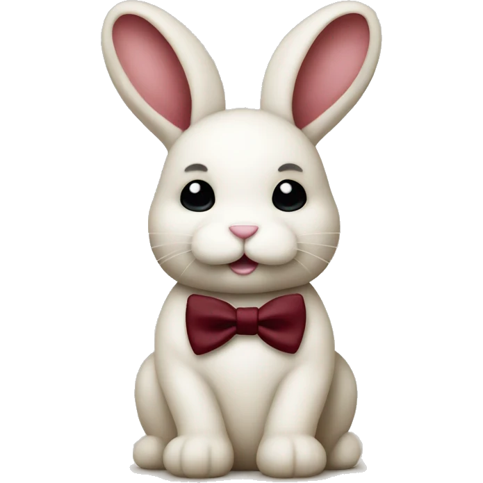 Sitting down. Stuffed Crème Baby bunny. Burgundy bow tie emoji