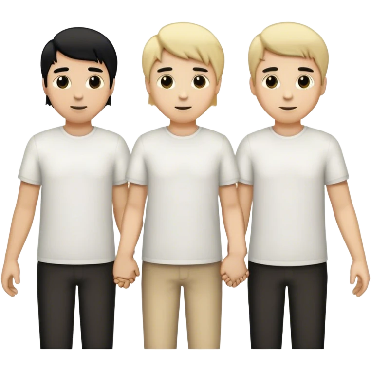 Three men holding hands, all white, one with blonde hair, one with black hair, and one with brown hair emoji