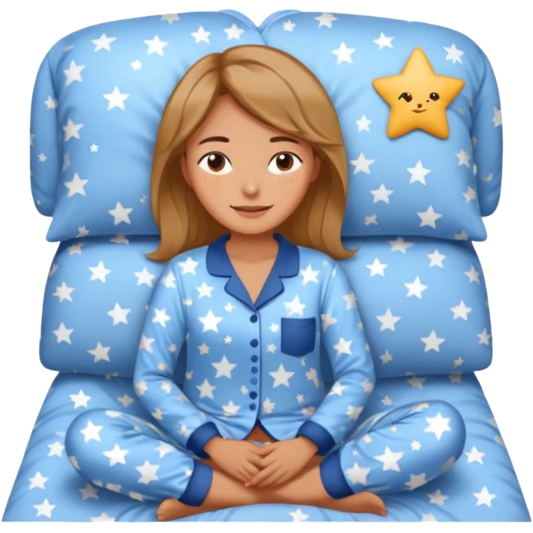  "type": "human",
      "look": "woman in star-print pyjamas, soft blue set, sleepy smile", emoji