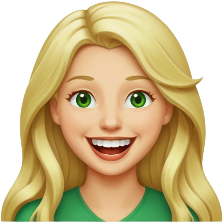 blonde with long hair and green eyes, laughing, iOS Apple emoji style emoji