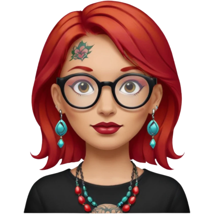 red hair woman with extra  big earring and face tattoed and wearing big glasses emoji