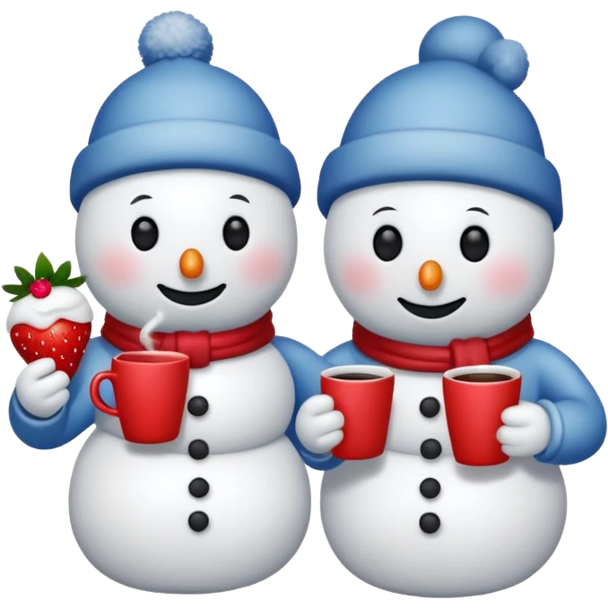 snowmen holding strawberry and coffe emoji