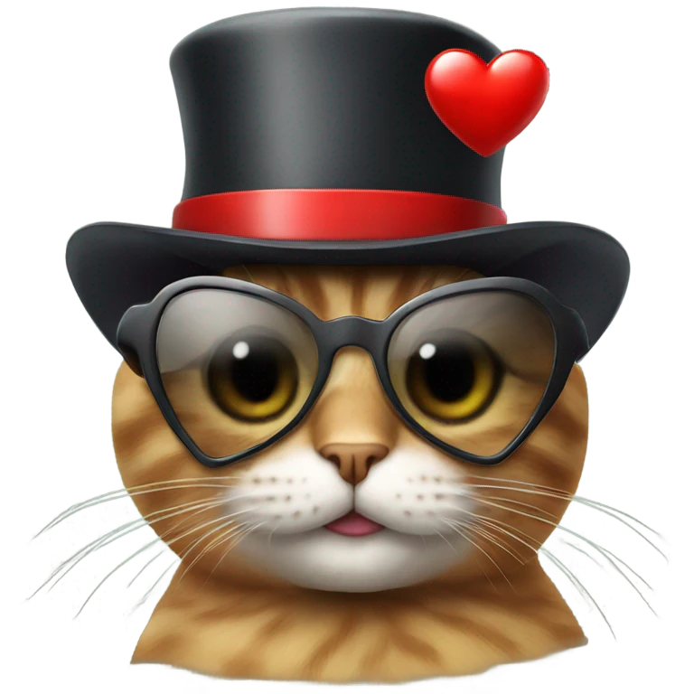 Cat wearing heart sunglasses and top hat emoji