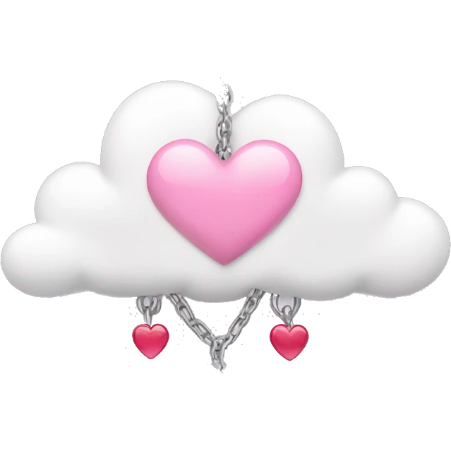white cloud with  pink heart hanging  3 chains hanging with emoji