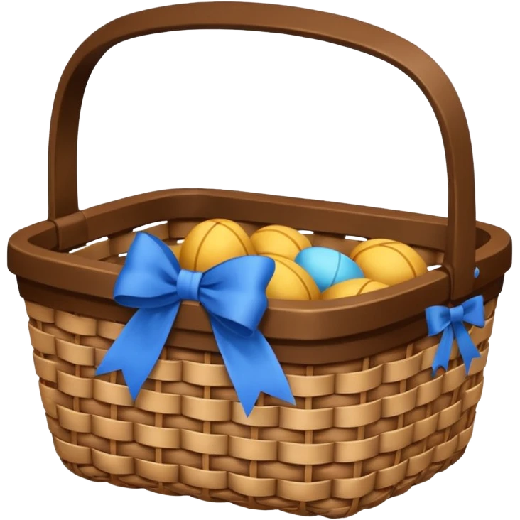 A basket with a blue ribbon on the handle emoji