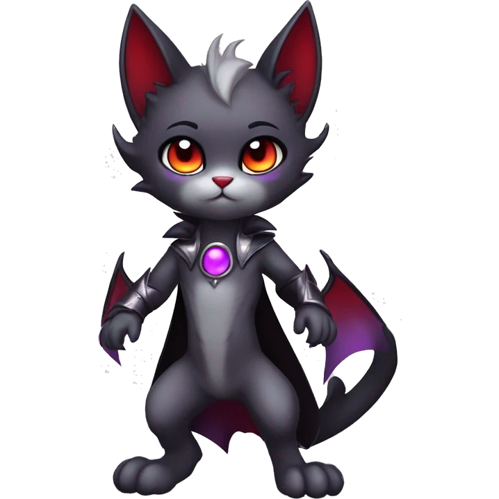 Anthro-Cute-Edgy-Vampiric-Batty-Cat-Black-Purple-Red-Grey-White-Contrast-Colors-Fantasy-Fur-Sona-Chibi-Shiny-Fakémon-Hybrid with horns full body emoji
